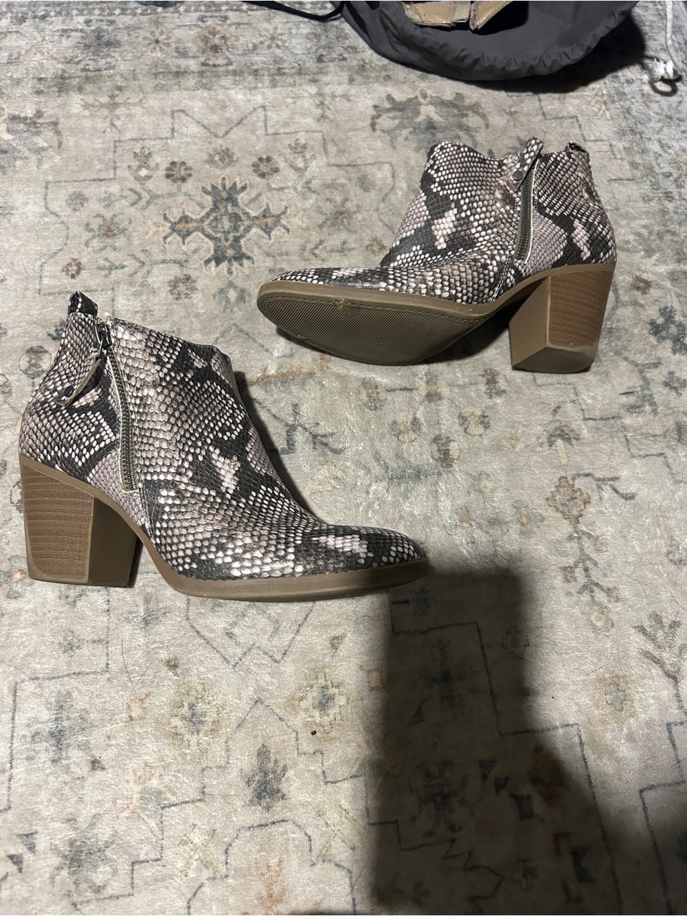 Universal Thread Snake-Print Ankle Booties in Black, Gray, Cream